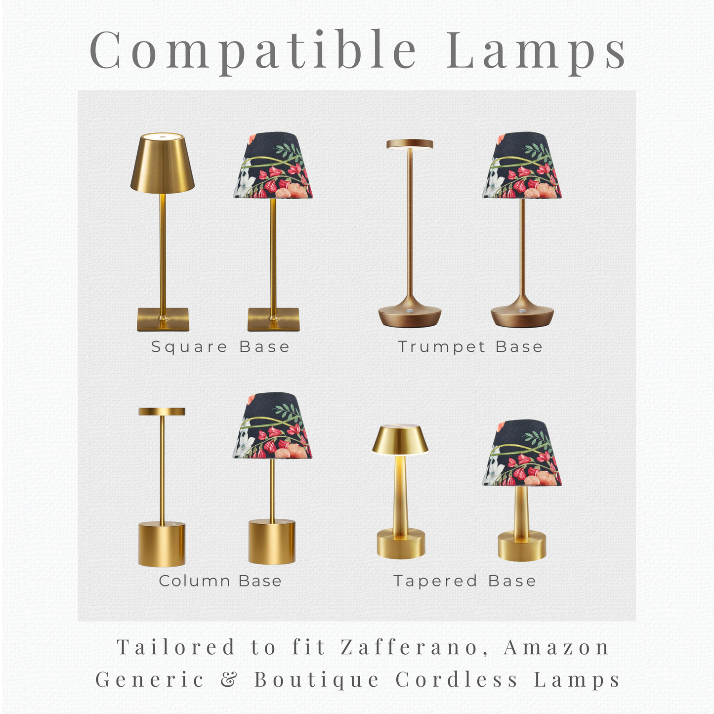 Noir Floral Lamp Shade for Cordless Lamps | Fits Zafferano Poldina & Generic Bases