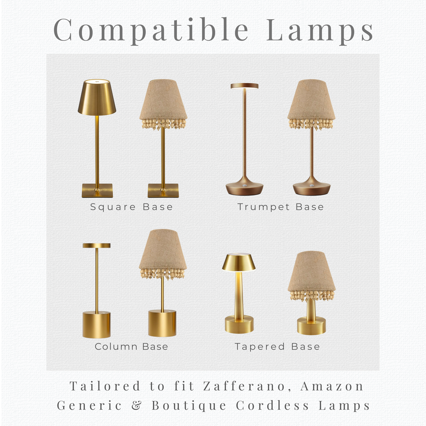 Marbella Burlap Lamp Shade for Cordless Lamps | Fits Zafferano Poldina & Generic Bases