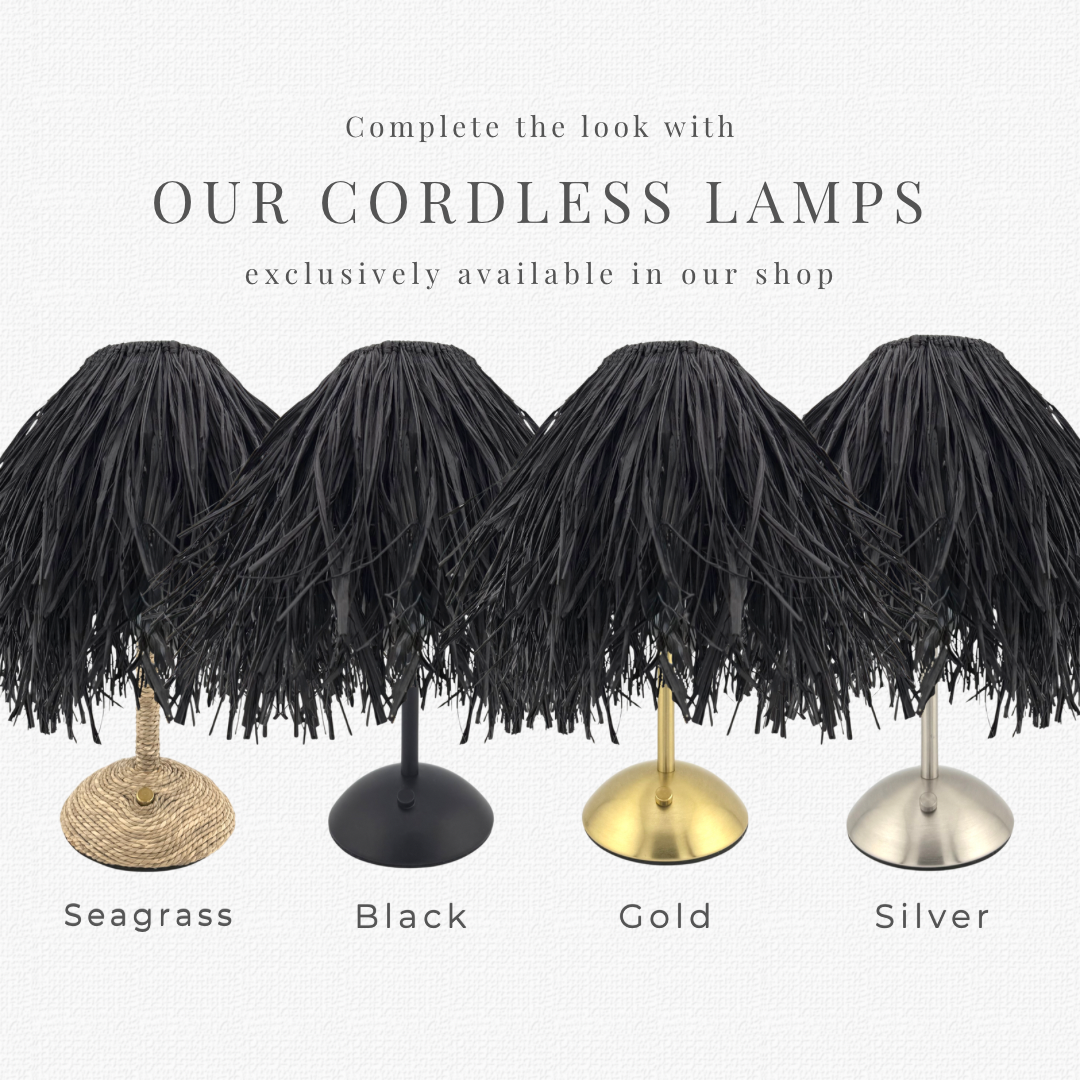 Black Raffia Lamp Shade for Cordless Lamps | Fits Zafferano Poldina & Generic Bases