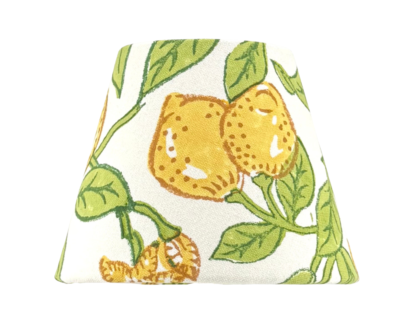 The Lemon illustrative fruit print lamp shade for a cordless lamp on a white background.