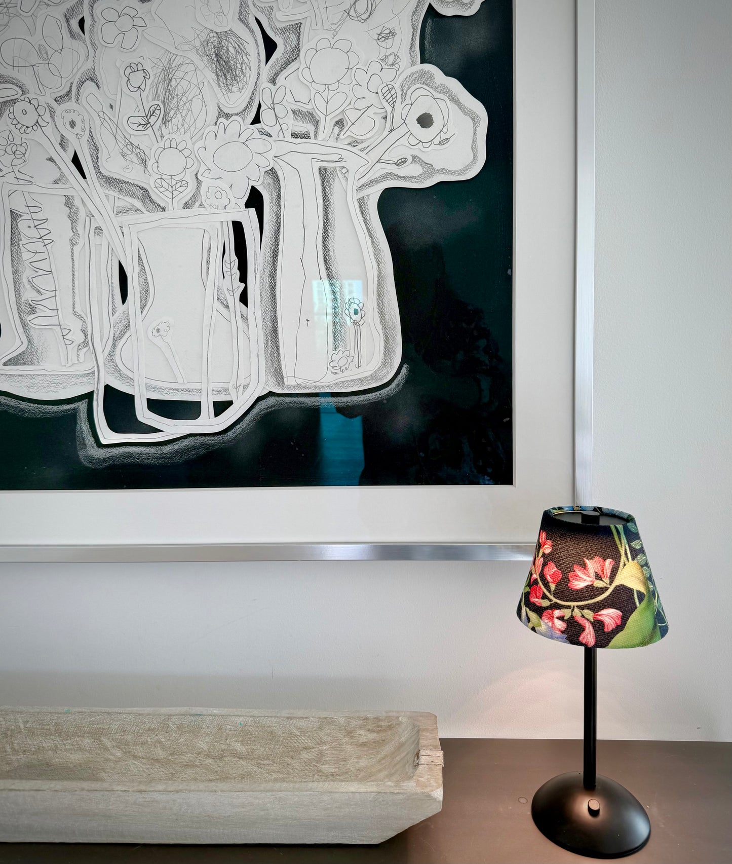 Noir Floral Lamp Shade for Cordless Lamps | Fits Zafferano Poldina & Generic Bases