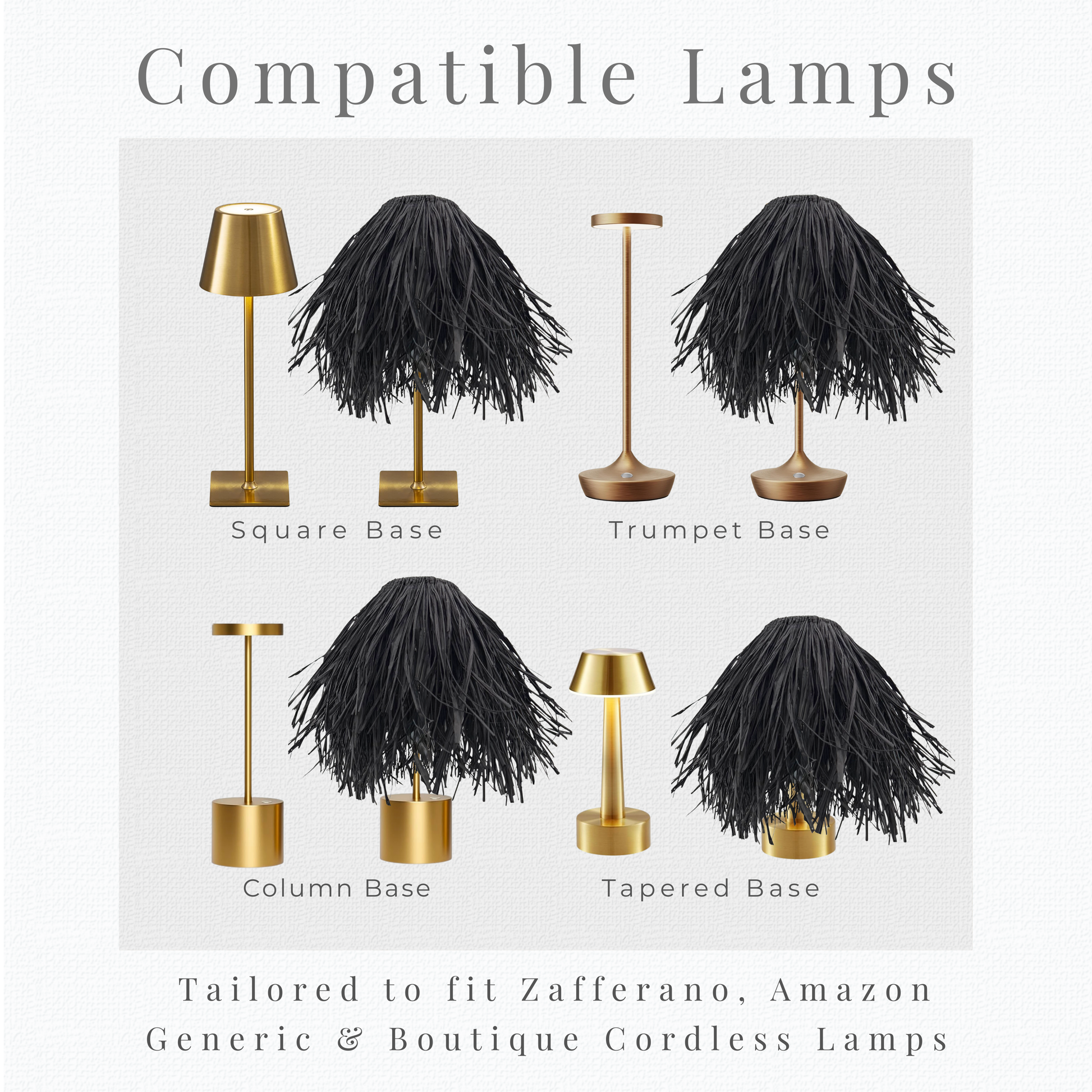 Silhouette guide for cordless bases compatibility with various standard and mini pedestal base styles.