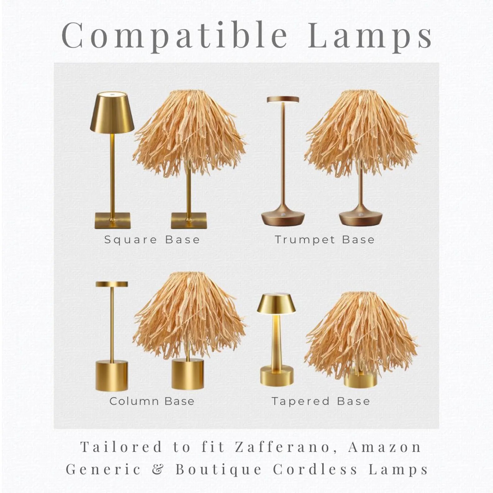 Silhouette guide for cordless lamp shade compatibility with standard and mini pedestal base styles.