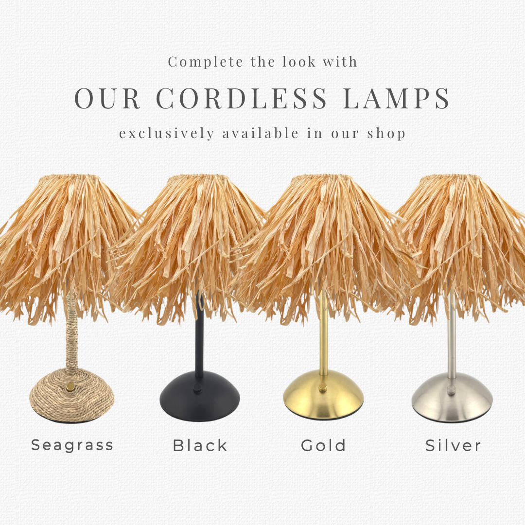 Natural Raffia Lamp Shade for Cordless Lamps | Fits Zafferano Poldina and Generic Bases