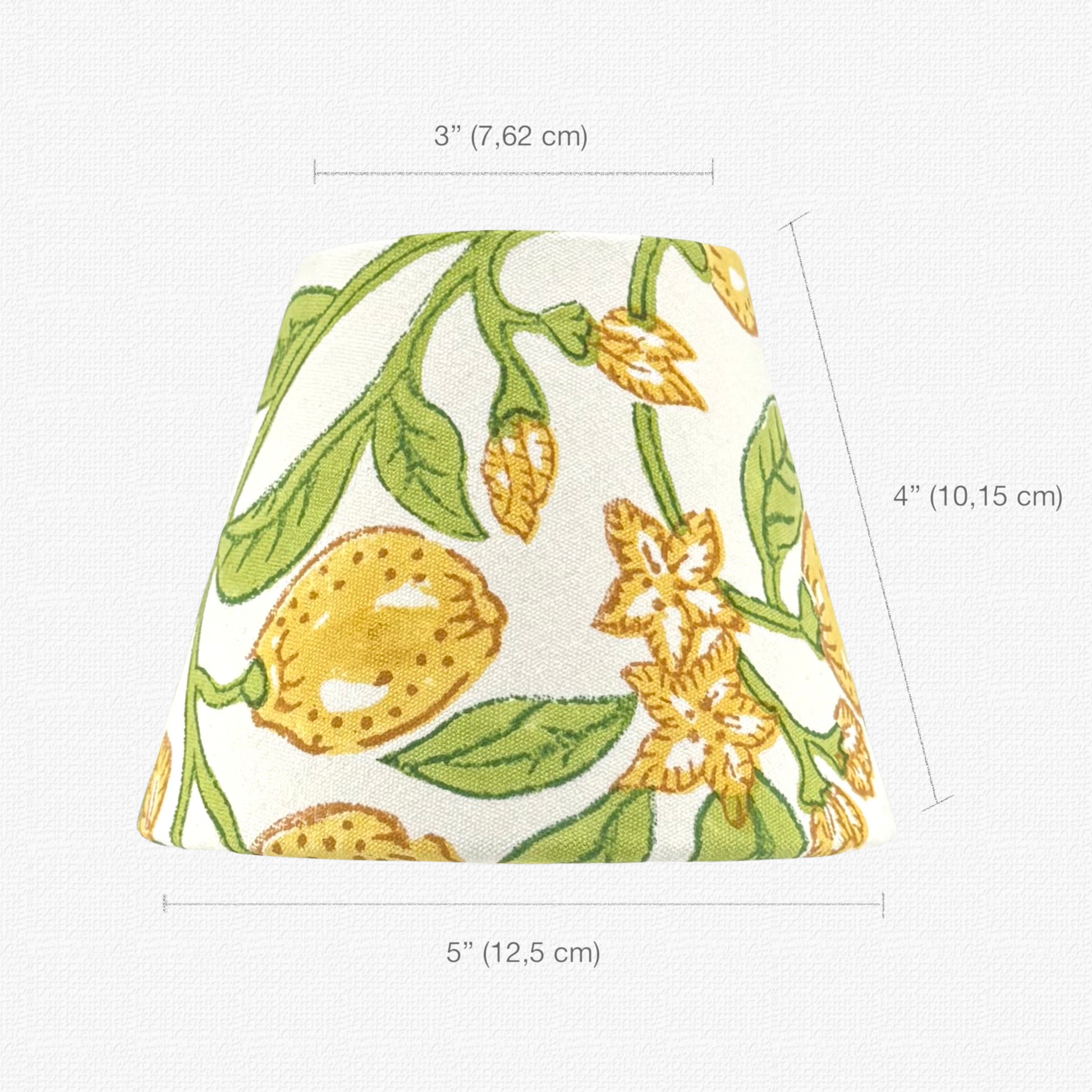 Technical diagram for The Lemon cordless lamp shade: 3-inch top, 5-inch bottom, 4-inch height