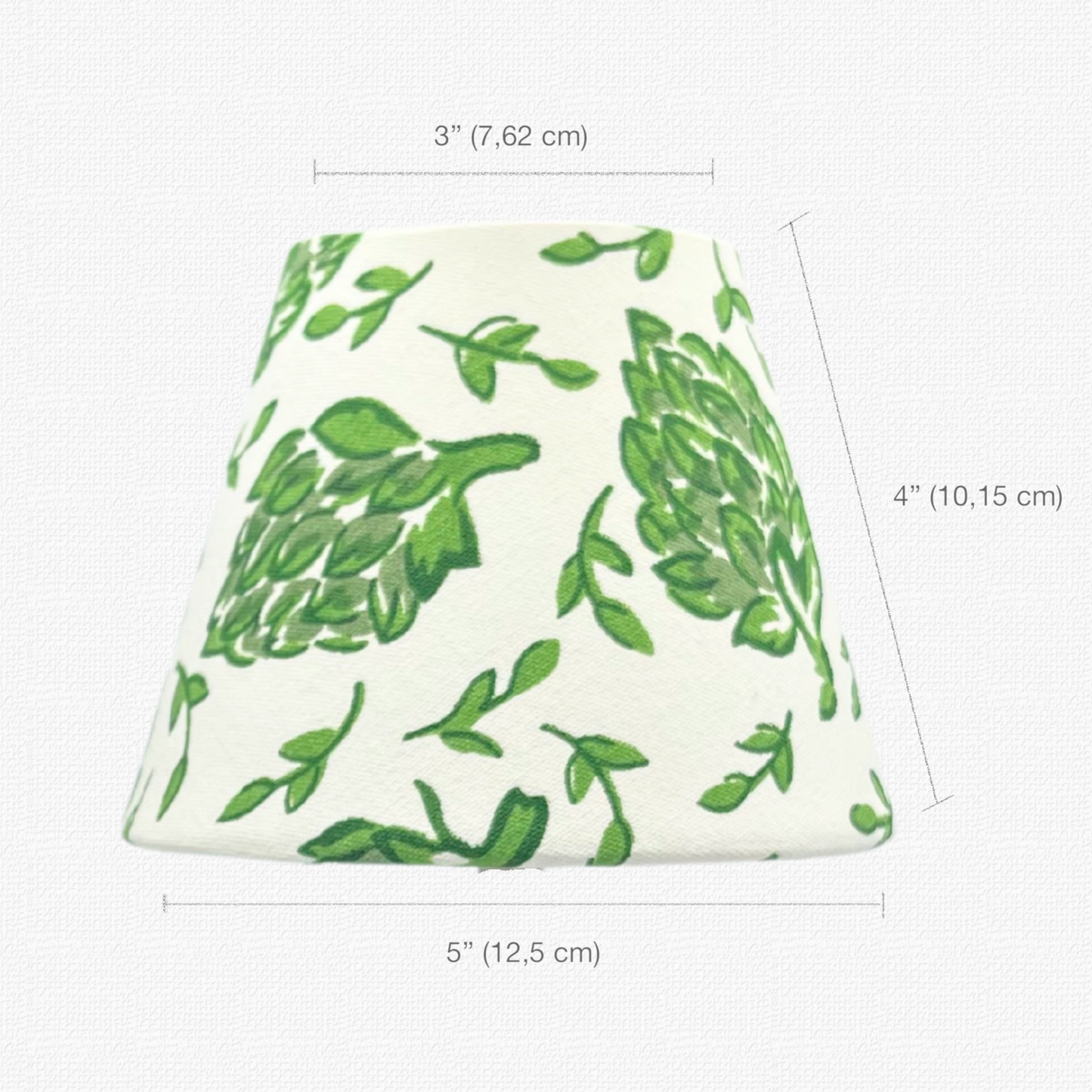 Technical measurement diagram for sienna toile shade: 3-inch top, 5-inch bottom, and 4-inch height. Fits cordless LED lamps.