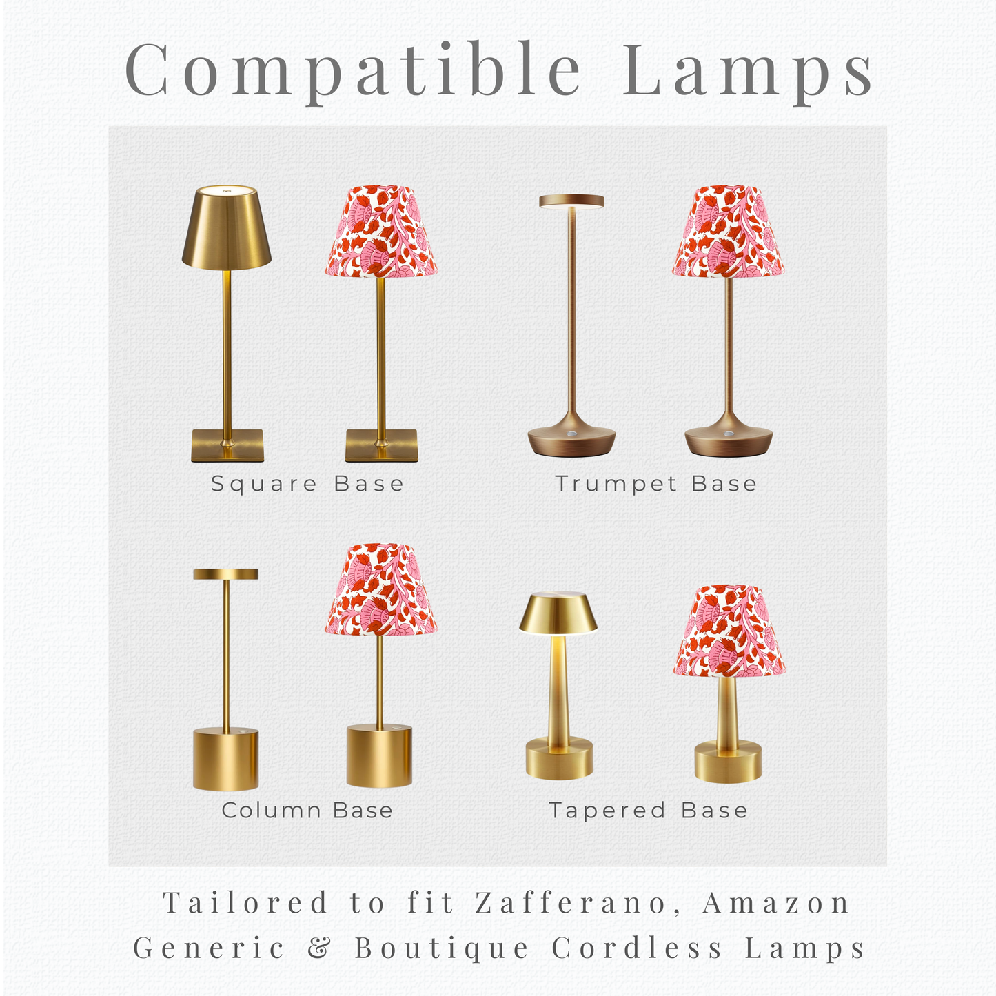 Fadia Floral Lamp Shade for Cordless Lamps | Fits Zafferano Poldina & Generic Bases