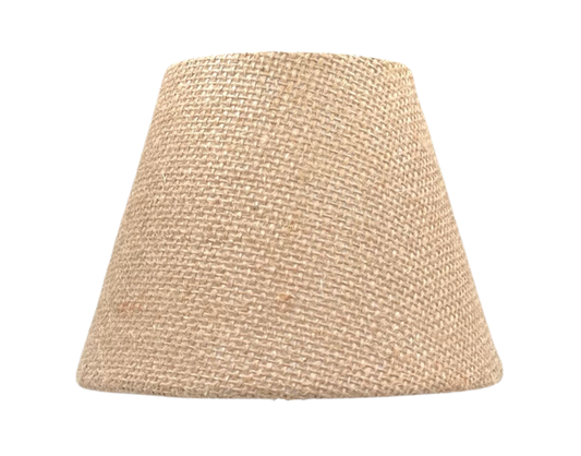 Close-up of natural burlap fabric lamp shade for Zafferano Poldina cordless lamp, handmade shade only.